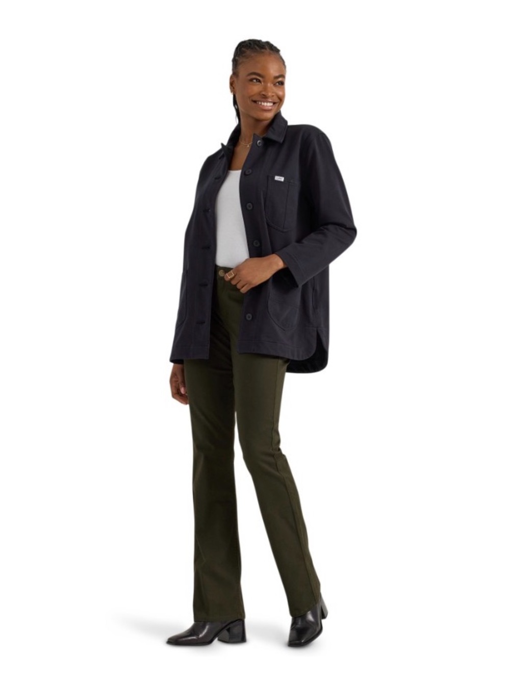 LEE WOMEN’S COTTON BUTTON UP CHORE JACKET FALL LAYERS WORKWEAR Unionall Black S - Picture 2 of 4